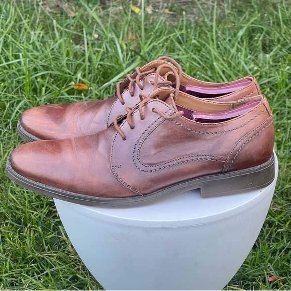 Clarks Shoes Mens 12 Brown Leather Plain Toe Oxford Lace Up Cushioned Ortholite - Picture 4 of 13